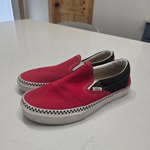 Vans Classic Slip-On Checkerboard Skate Shoes - red and black colorway - Picture 4 of 9